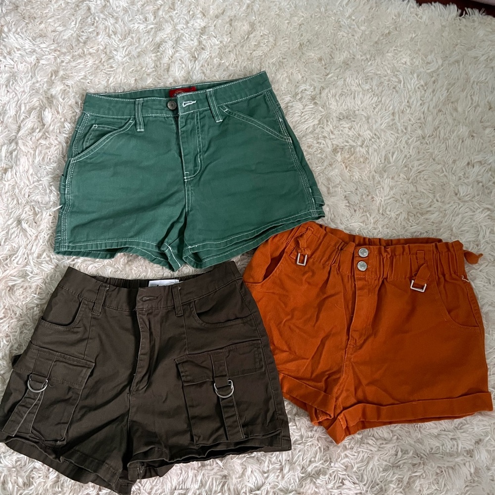 Forever 21 Green, Orange, and Brown Women's Cargo Shorts Trio